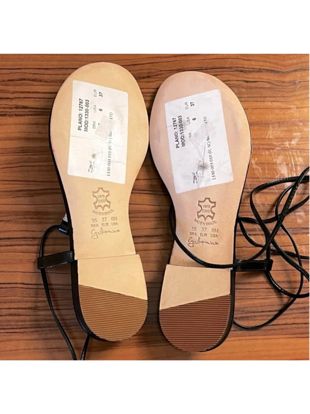 Anthropologie Guilhermina Black Leather Lace-Up Gladiator Thong Sandals Sz 6/37